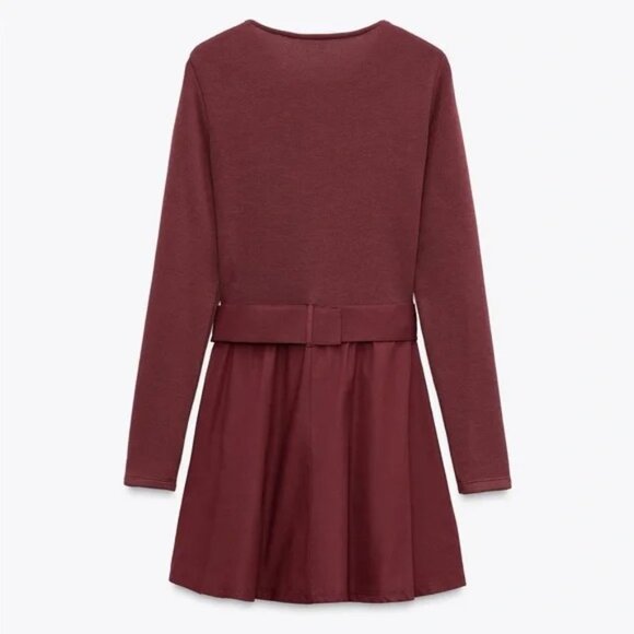 🍁 ZARA Combination Belted Dress Sweater Dress in Burgundy Red Small S - Picture 3 of 16